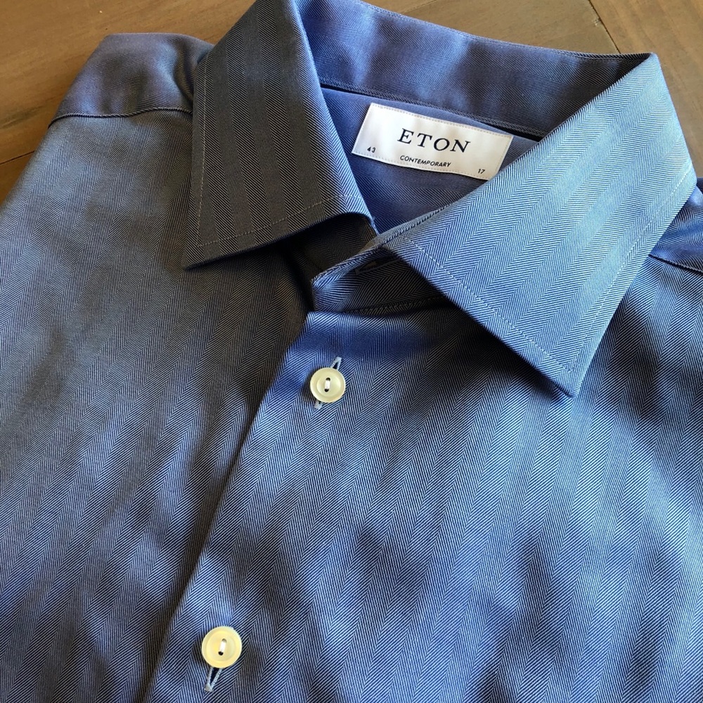 Eton blue herringbone twill dress shirt 17 43